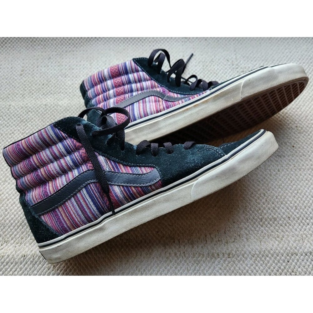 Vans Sk8-Hi Striped Mens 11 US High Top Skate Shoes Black Guate Weave T375 - Picture 1 of 12